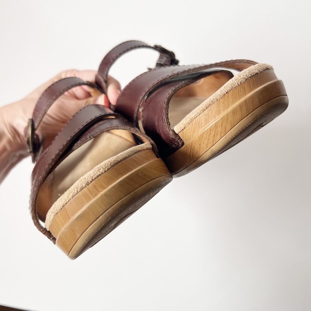Vintage Dansko Leather Clog Sandals‎ 41 10.5-11 Brown Wedge Platform Chunky Boho - Picture 6 of 8